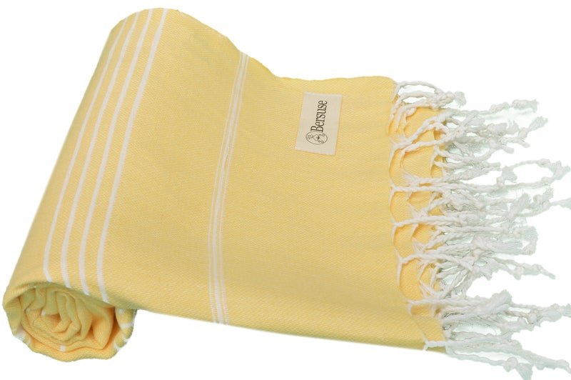 Bersuse Beach Towels Peshtemal Turkish Towels Anatolia Collection Premium Turkish Beach Towel, 100% Cotton, Large, Quick-Dry, Sand-Free, Lightweight - 37x70 Inches, Yellow - Image 1